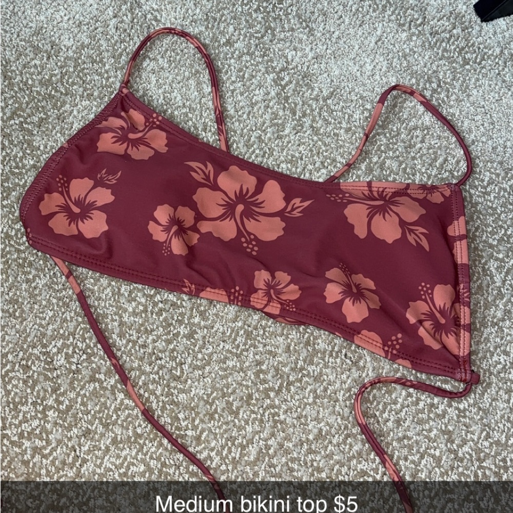 SHEIN Floral Bikini Top - Burgundy and Pink